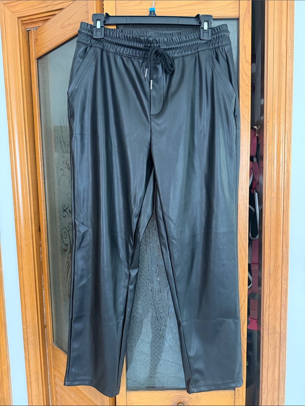 Black Faux Leather Slacks Pants - Med
